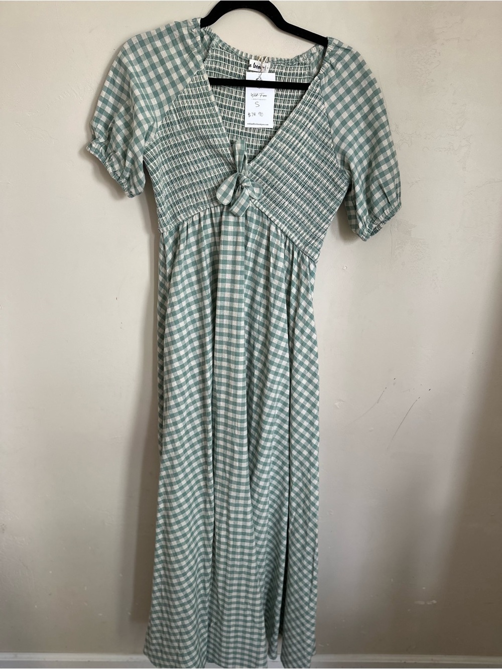 Gingham Tie-Front Maxi Dress in Sage Green - Picture 2 of 3